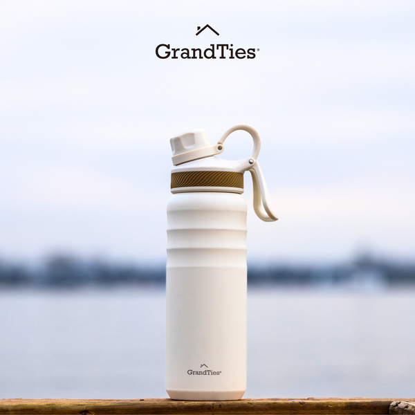 GrandTies  32oz Insulated Bottle with Two Lids – Ivory White