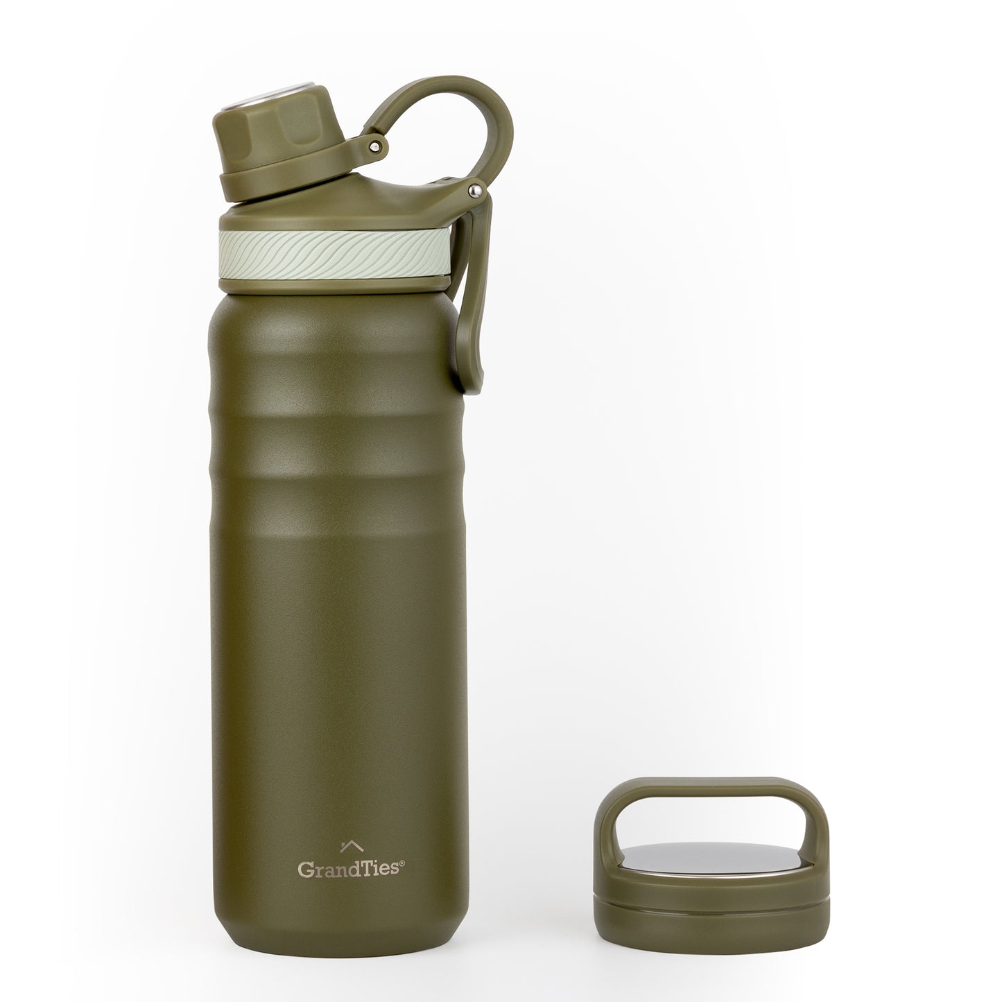 Insulated Travel Water Bottle with Two Handle Lids | 24oz/709ml - Olive Green - Grandties