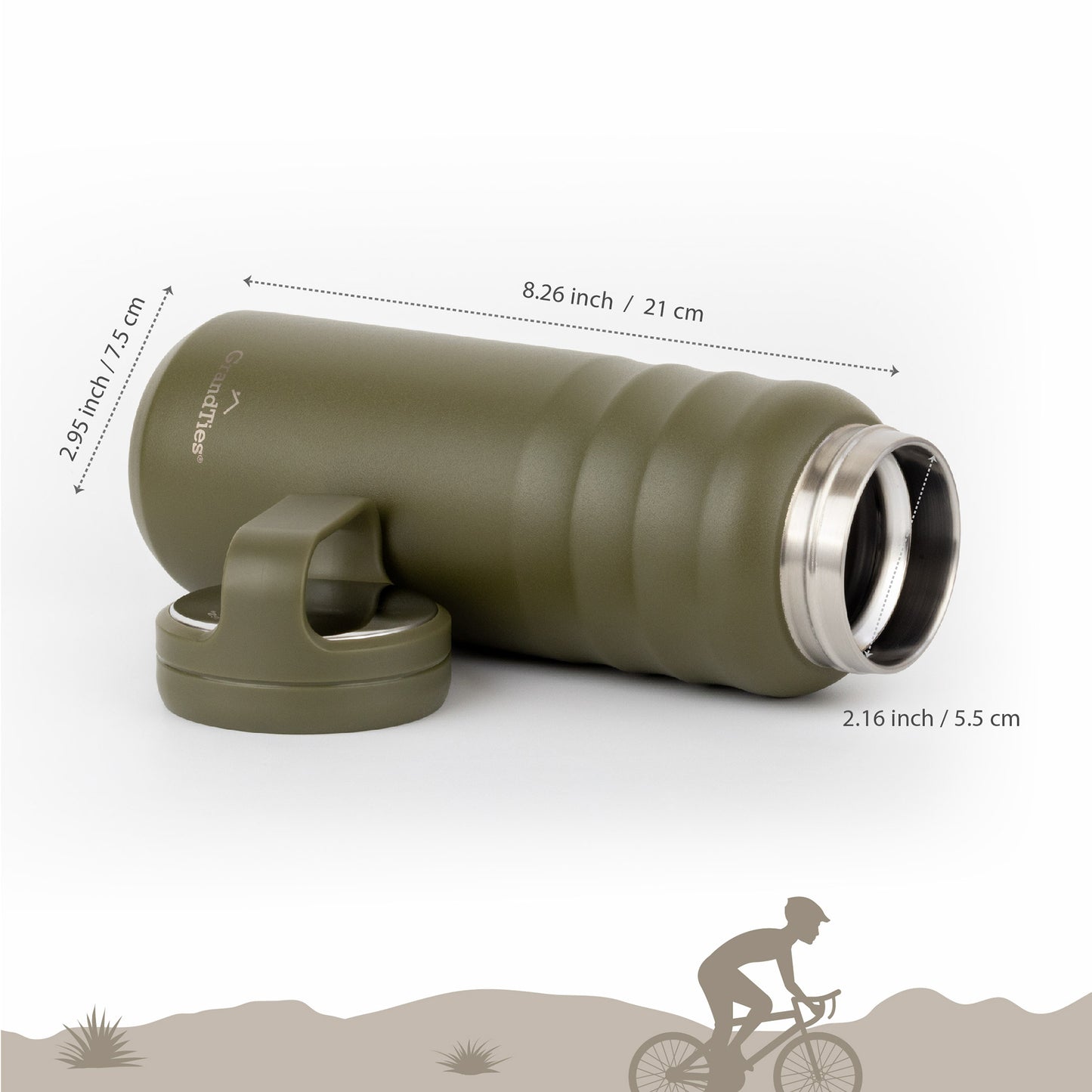 Insulated Travel Water Bottle with Two Handle Lids | 24oz/709ml - Olive Green - Grandties