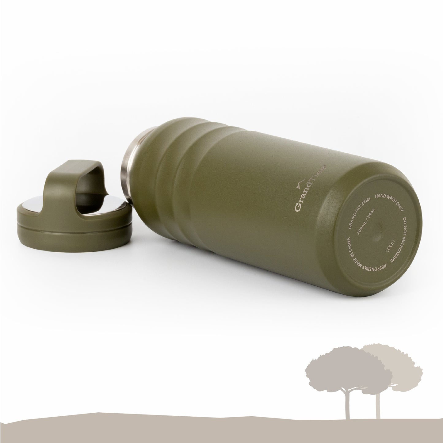 Insulated Travel Water Bottle with Two Handle Lids | 24oz/709ml - Olive Green - Grandties