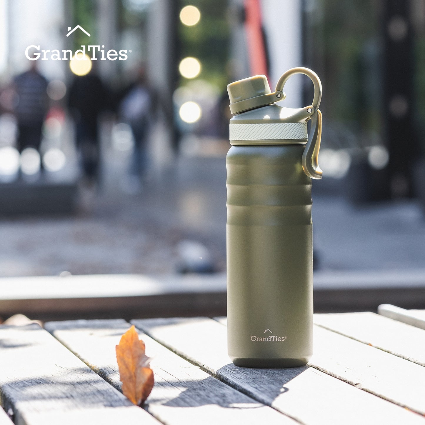 Insulated Travel Water Bottle with Two Handle Lids | 24oz/709ml - Olive Green - Grandties