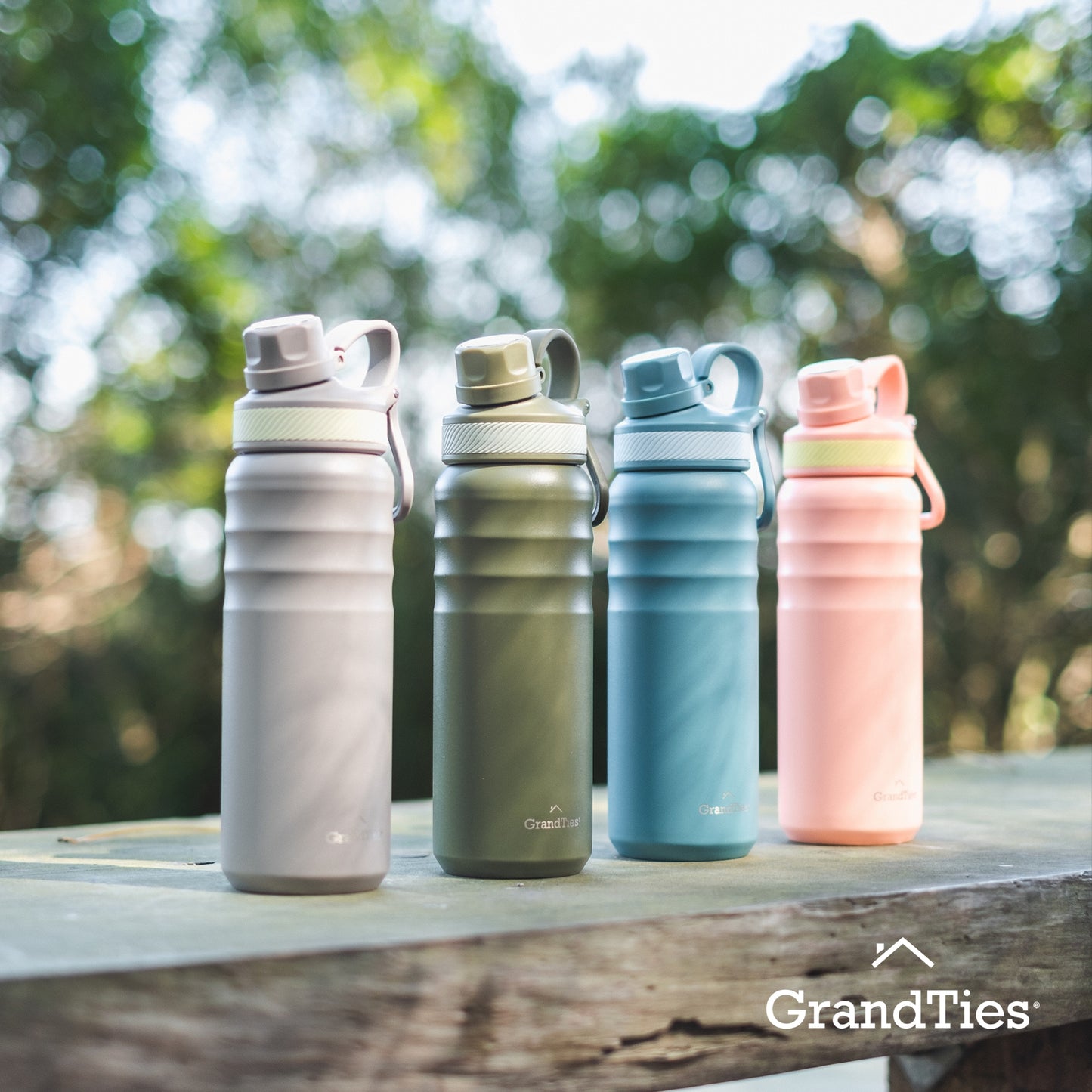 Insulated Travel Water Bottle with Two Handle Lids | 24oz/709ml - Olive Green - Grandties