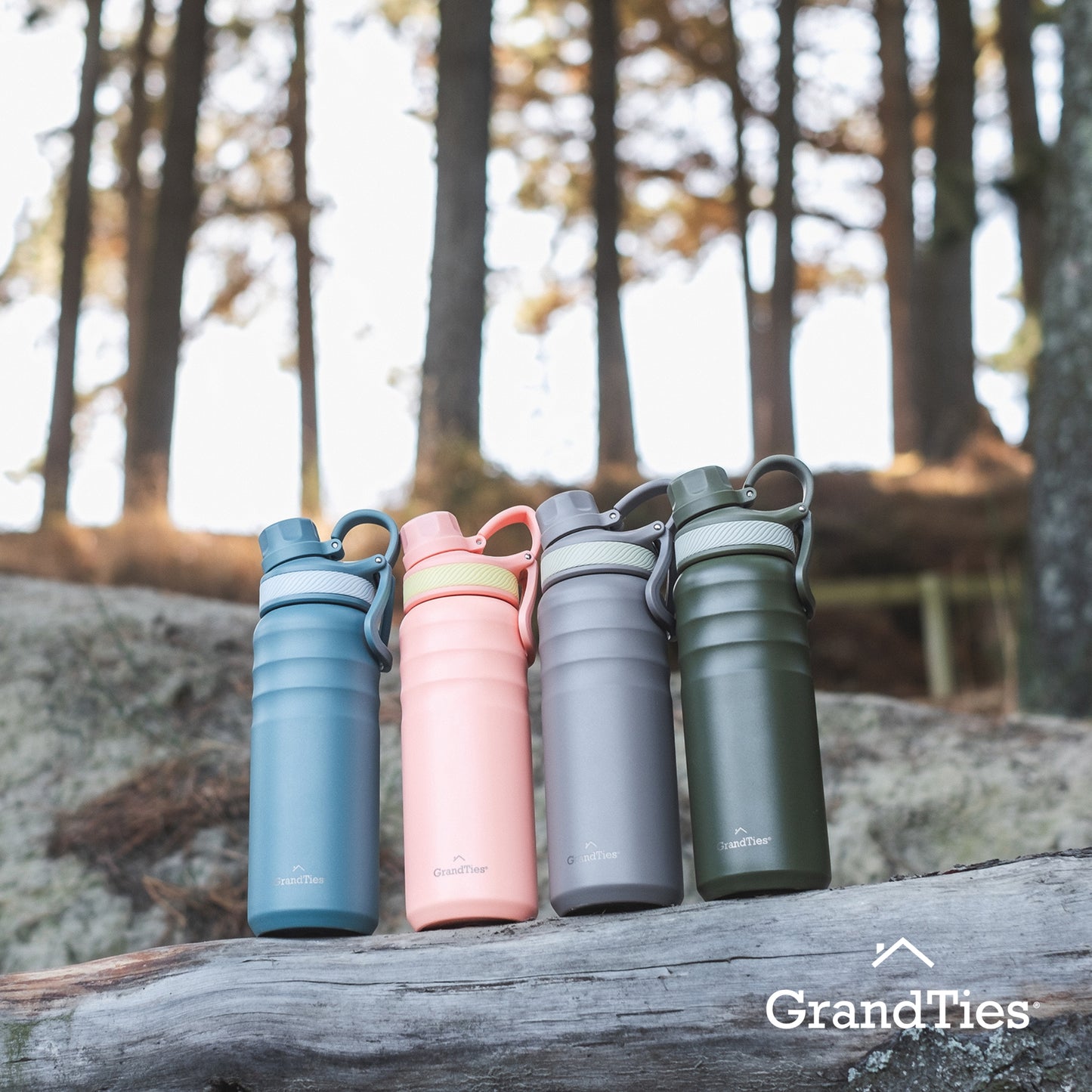 Insulated Travel Water Bottle with Two Handle Lids | 24oz/709ml - Olive Green - Grandties