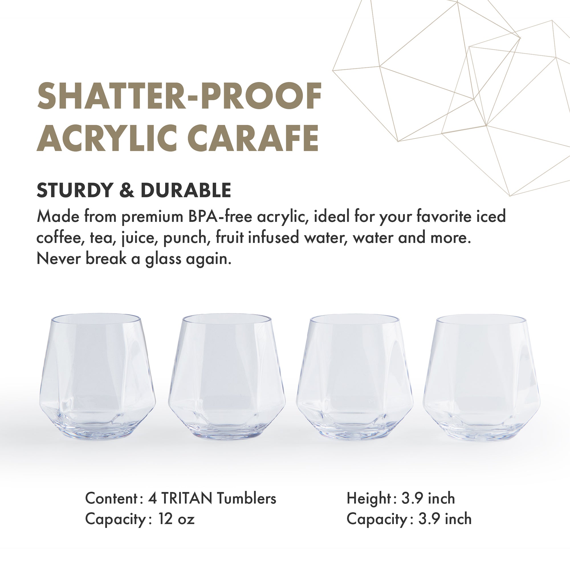 GrandTies 12oz BPA-free Diamond Unbreakable TRITAN Cup set of 4
