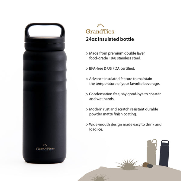 GRANDTIES 32 oz. Midnight Black Travel Water Bottle - Wide Mouth