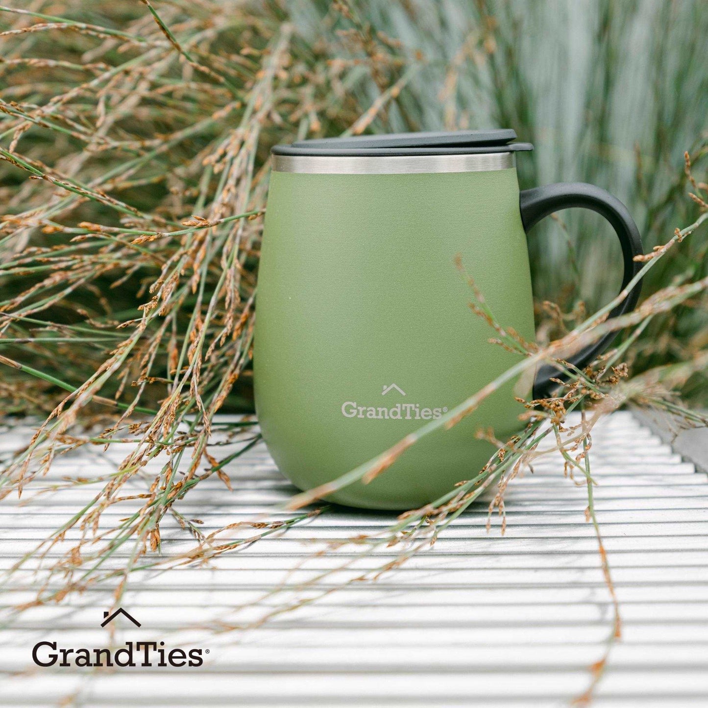 Insulated Coffee Mug with Sliding Lid 16oz/460ml (Grande) - Olive Green - Grandties