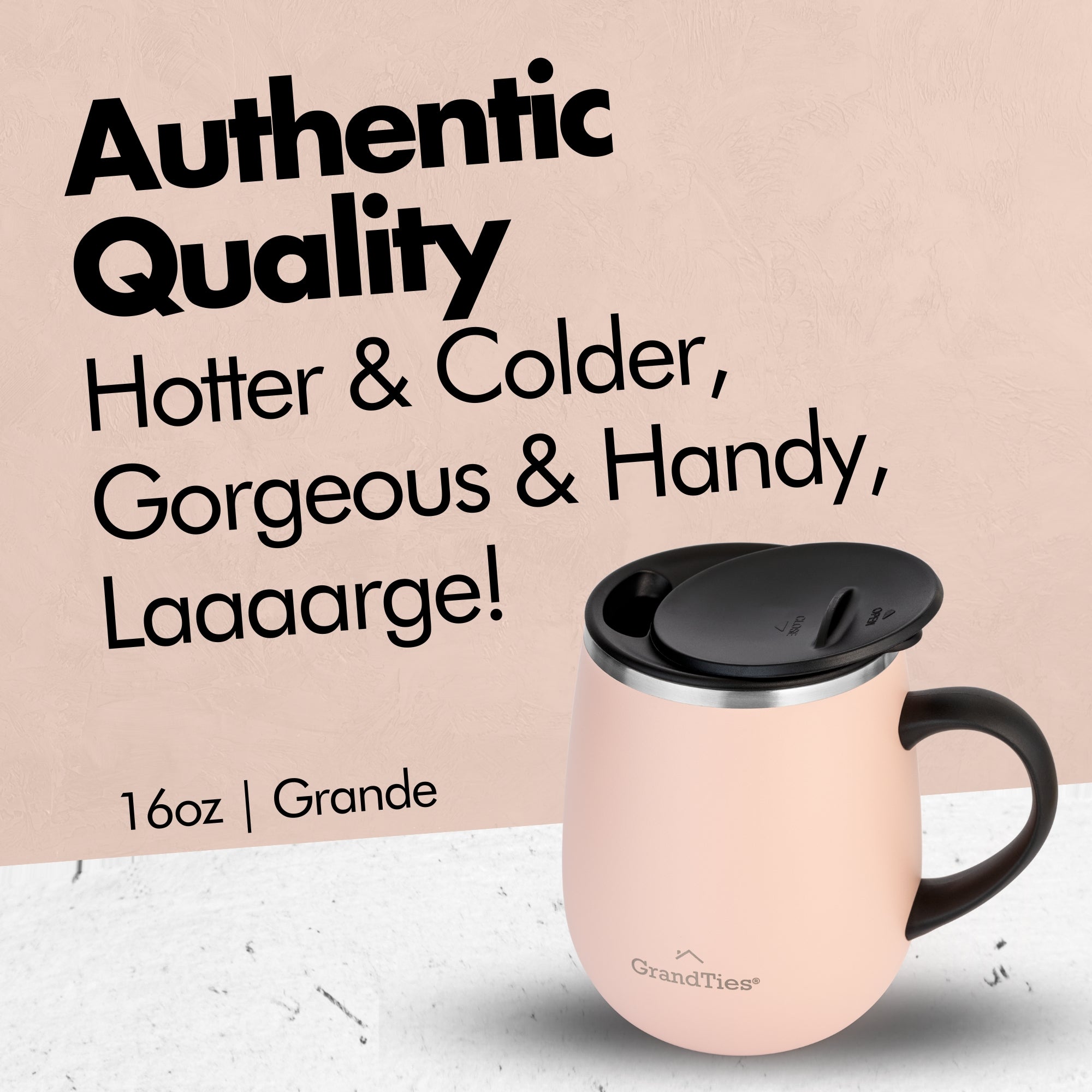 GrandTies | 16oz Insulated Coffee Mug with Sliding Lid | Stylish