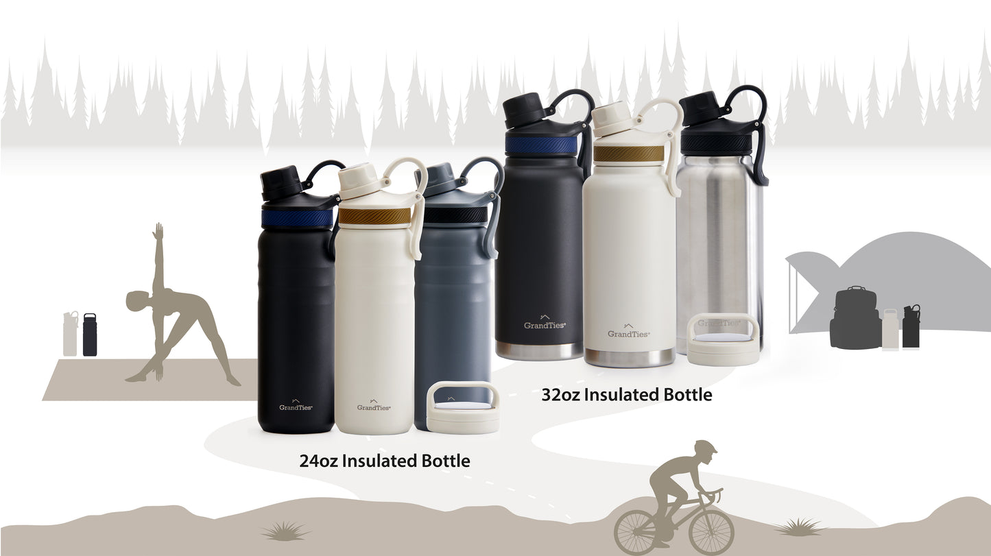 New-Insulated-Travel-Water-Bottle-collection-with-Two-Stylish-Ergonomic-Handle-Lids-32oz-24oz GrandTies