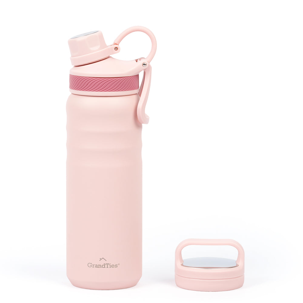Insulated Travel Water Bottle with Two Handle Lids | 24oz/709ml - Peach Creme