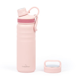 Insulated Travel Water Bottle with Two Handle Lids | 24oz/709ml - Peach Creme
