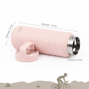 Insulated Travel Water Bottle with Two Handle Lids | 24oz/709ml - Peach Creme
