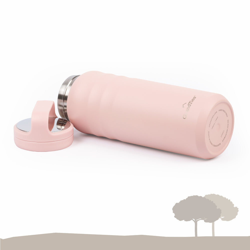 Insulated Travel Water Bottle with Two Handle Lids | 24oz/709ml - Peach Creme