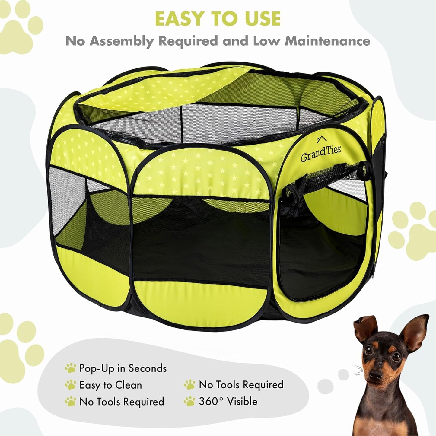 pop up dog tent GrandTies | Portable Pet Playpen – Foldable Dog Tent for Indoors & Outdoors