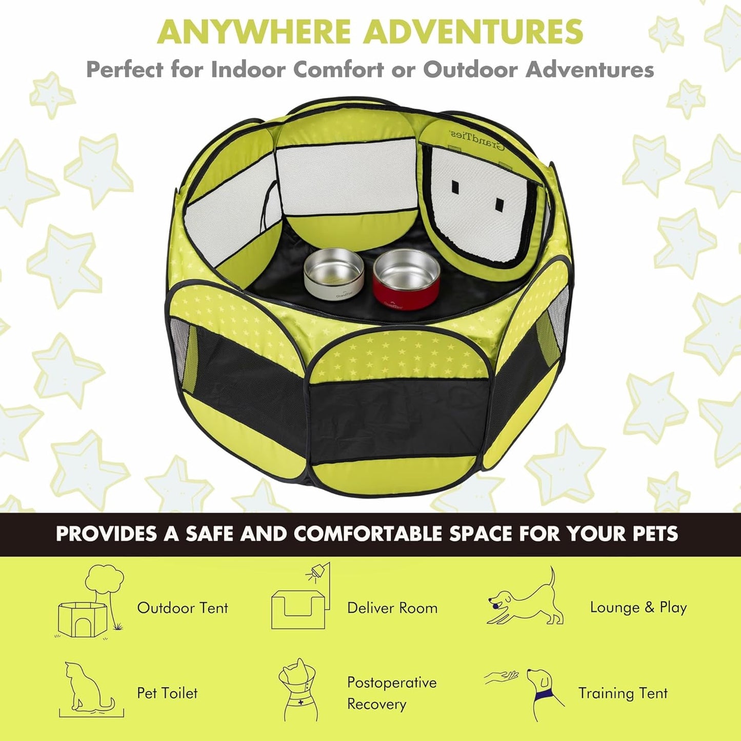 dog play tent GrandTies | Portable Pet Playpen – Foldable Dog Tent for Indoors & Outdoors