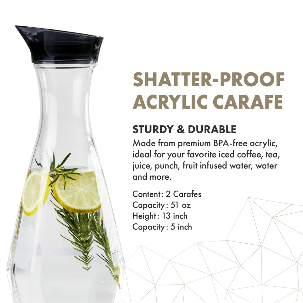 2pcs Clear Acrylic Juice Drink Pitcher Carafe Jug Water Carafes
