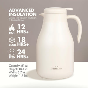 Insulated Stainless Steel Thermal Coffee Carafe | 61oz/1800ml - Grandties