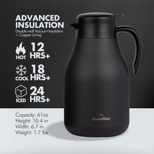 Insulated Stainless Steel Thermal Coffee Carafe | 61oz/1800ml - Grandties