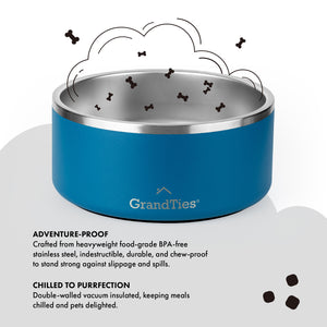 Insulated Stainless Steel Pet Bowl | Engraved | 64oz/1890ml/8 Cups - Grandties