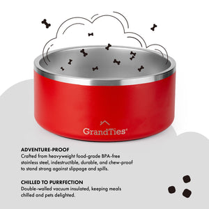 Insulated Stainless Steel Pet Bowl | Engraved | 64oz/1890ml/8 Cups - Grandties