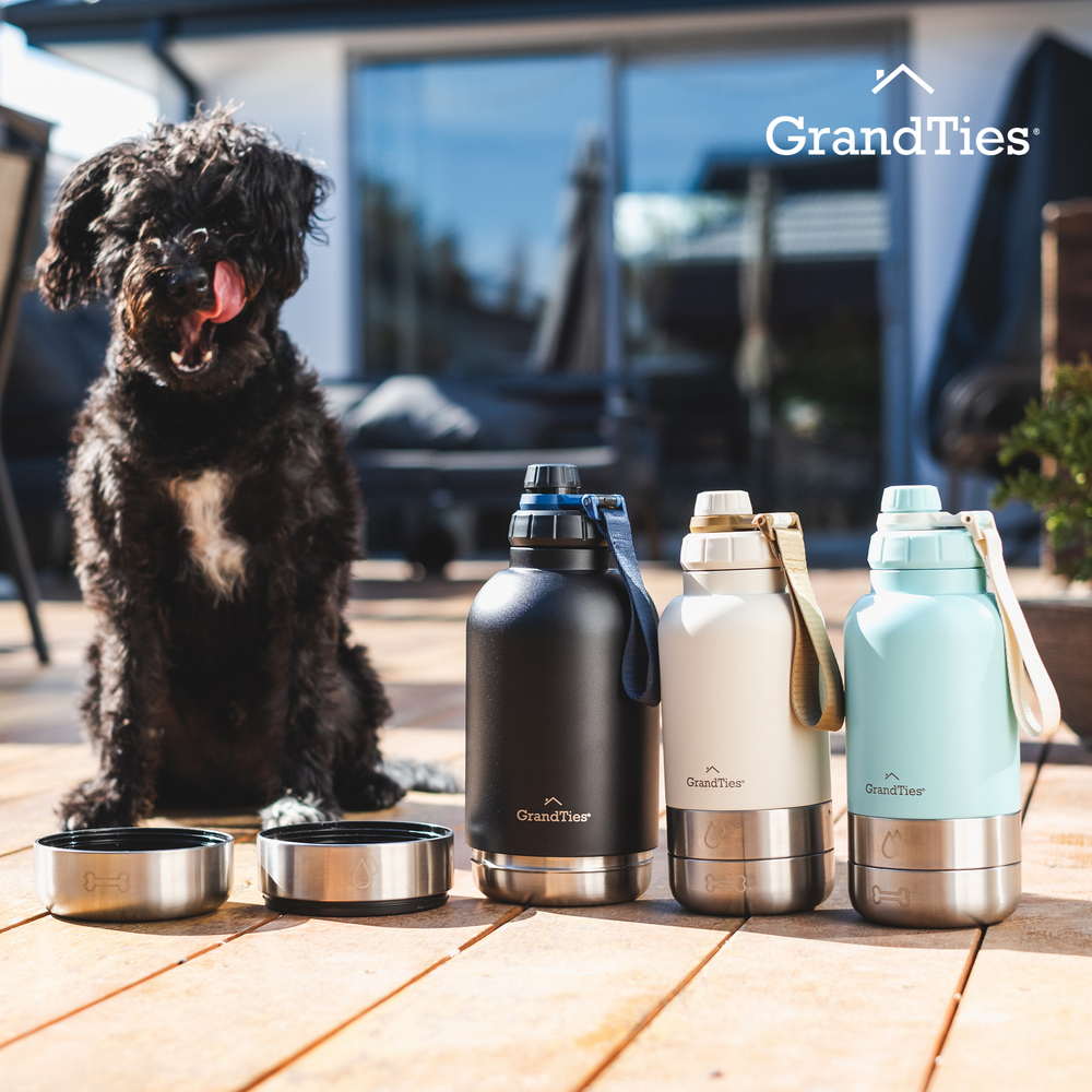 Insulated Stainless Steel Water Bottle with Two Detachable Bowls for Dogs and Pets| 64oz/1890ml - GrandTies