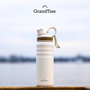 Insulated Travel Water Bottle with Two Handle Lids | 24oz/709ml - Ivory White - Grandties