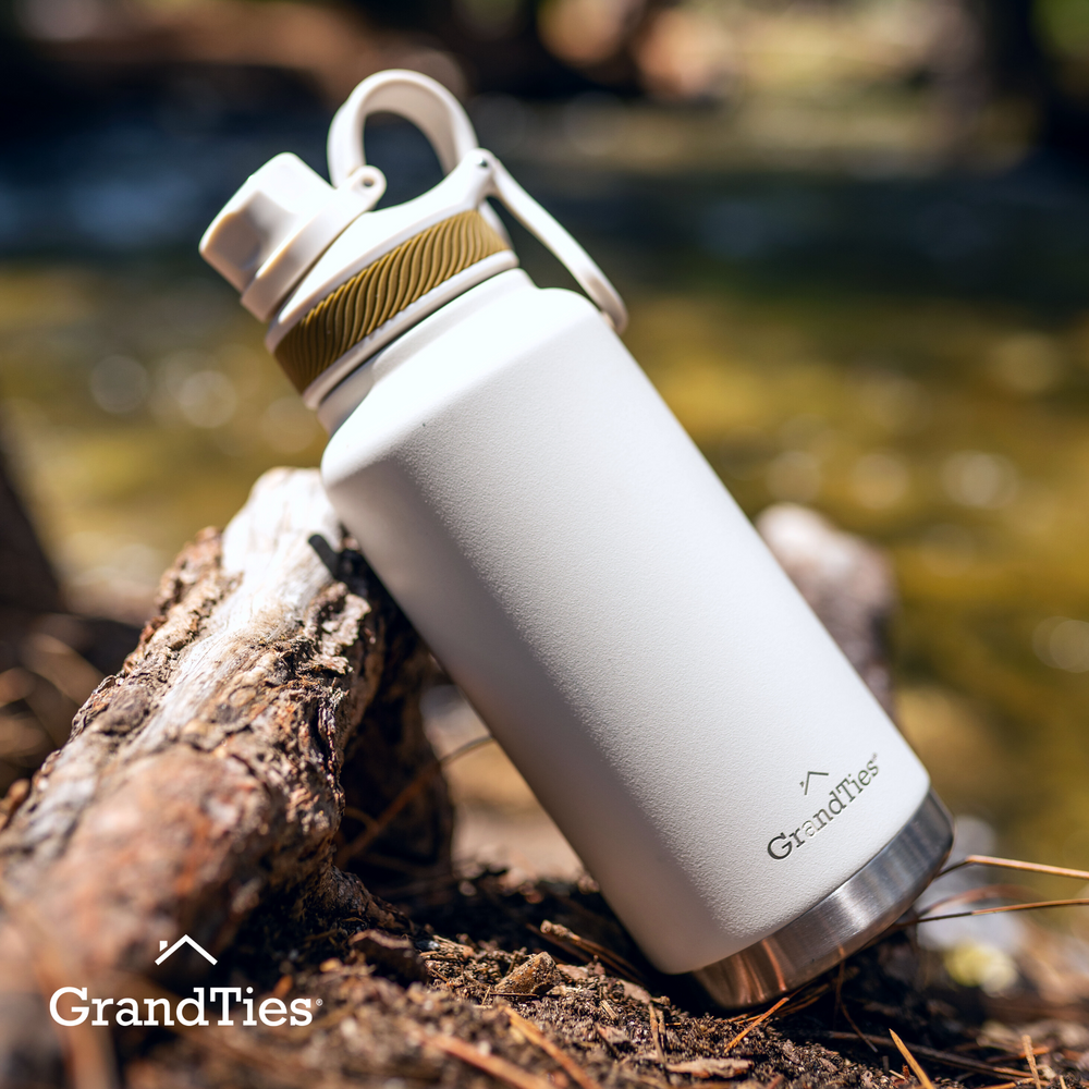 GrandTies  32oz Insulated Bottle with Two Lids – Ivory White