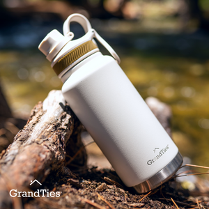 Insulated Travel Water Bottle with Two Handle Lids | 32oz/946ml - Ivory White - Grandties