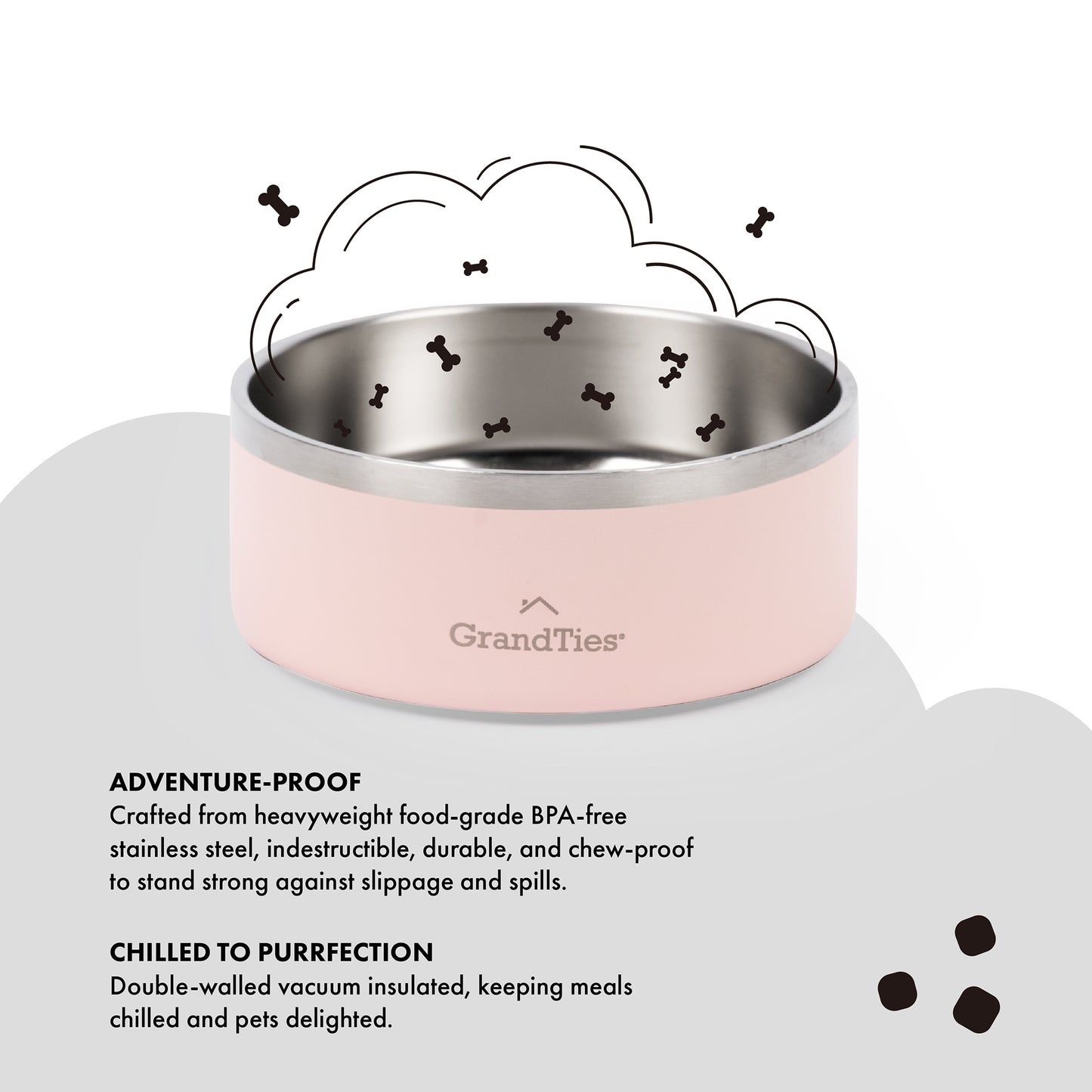 Insulated Stainless Steel Pet Bowl | Engraved | 18oz/532ml/2.25 Cups - Grandties
