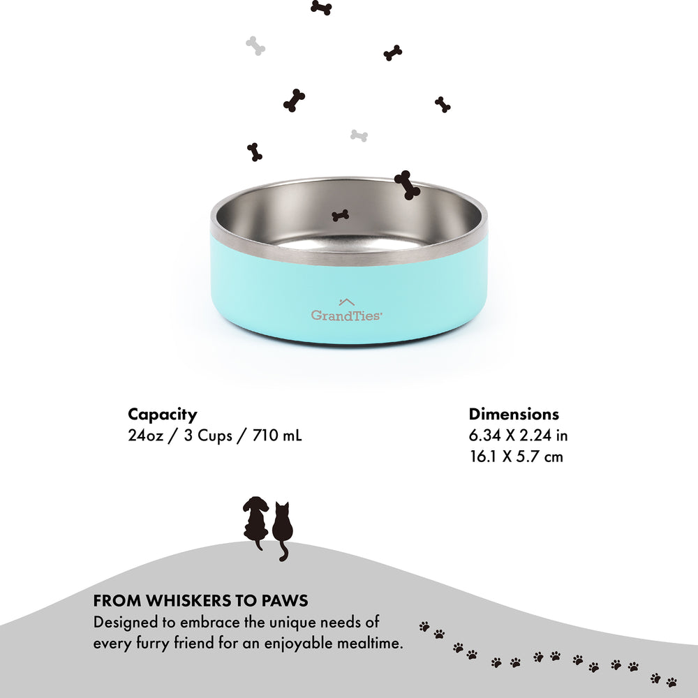 Insulated Stainless Steel Pet Bowl | Engraved | 24oz/710ml/3 Cups - Grandties