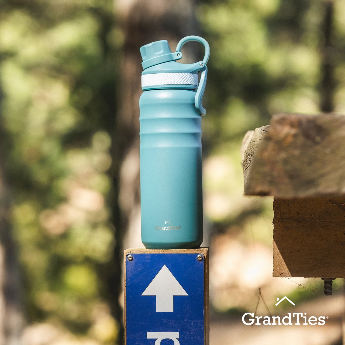 Insulated Travel Water Bottle with Two Handle Lids | 24oz/709ml - Atlantis Blue - Grandties