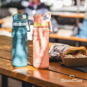 Insulated Travel Water Bottle with Two Handle Lids | 24oz/709ml - Rose Salt - Grandties