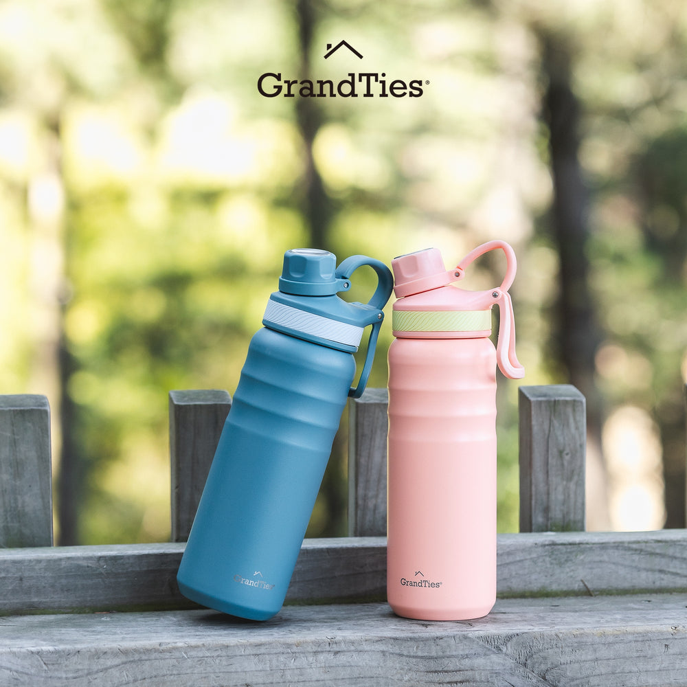 Insulated Travel Water Bottle with Two Handle Lids | 24oz/709ml - Rose Salt - Grandties