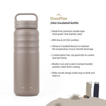Insulated Travel Water Bottle with Two Handle Lids | 24oz/709ml - Caffè Latte - Grandties