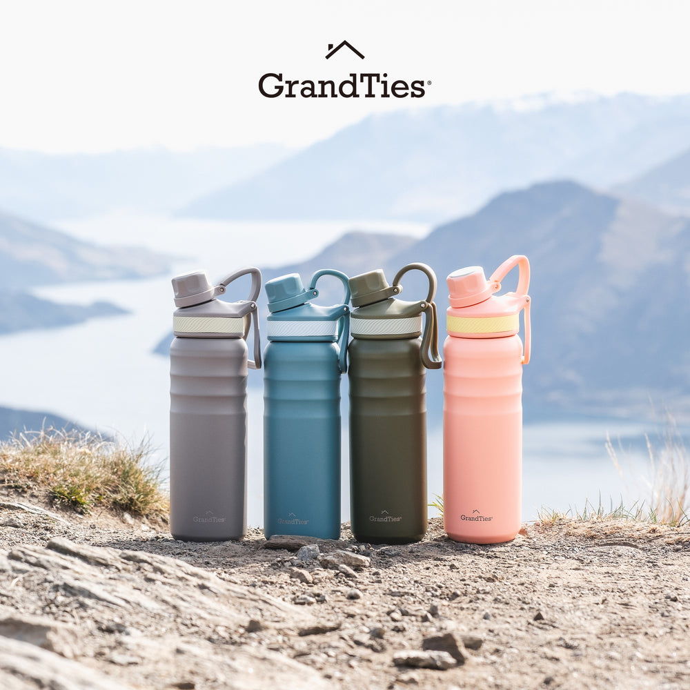 Insulated Travel Water Bottle with Two Handle Lids | 24oz/709ml - Rose Salt - Grandties