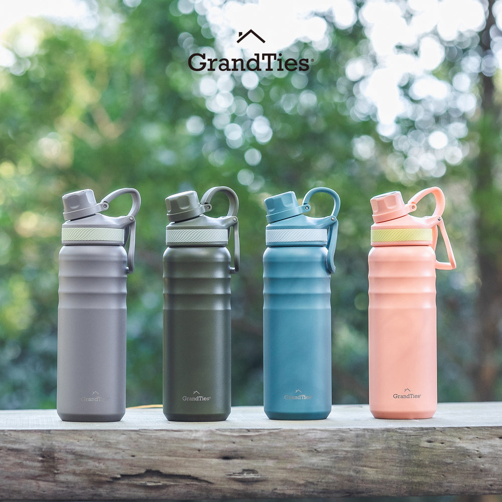Insulated Travel Water Bottle with Two Handle Lids | 24oz/709ml - Rose Salt - Grandties