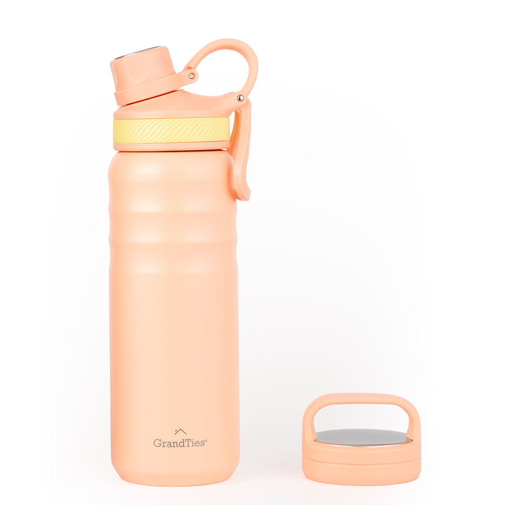 Insulated Travel Water Bottle with Two Handle Lids | 24oz/709ml - Rose Salt - Grandties