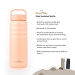 Insulated Travel Water Bottle with Two Handle Lids | 24oz/709ml - Rose Salt - Grandties