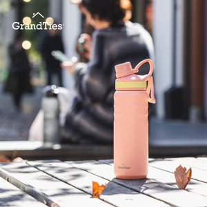 Insulated Travel Water Bottle with Two Handle Lids | 24oz/709ml - Rose Salt - Grandties