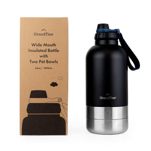 Insulated Stainless Steel Water Bottle with Two Detachable Bowls for Dogs and Pets| 64oz/1890ml - GrandTies