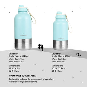 Insulated Stainless Steel Water Bottle with Two Detachable Pet Bowls | 64oz/1890ml - Grandties