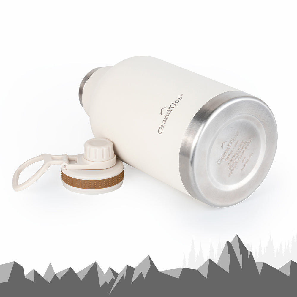 Insulated Travel Water Bottle with Two Handle Lids | 64oz/1890ml - Ivory White - Grandties