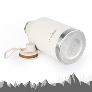 Insulated Travel Water Bottle with Two Handle Lids | 64oz/1890ml - Ivory White - Grandties