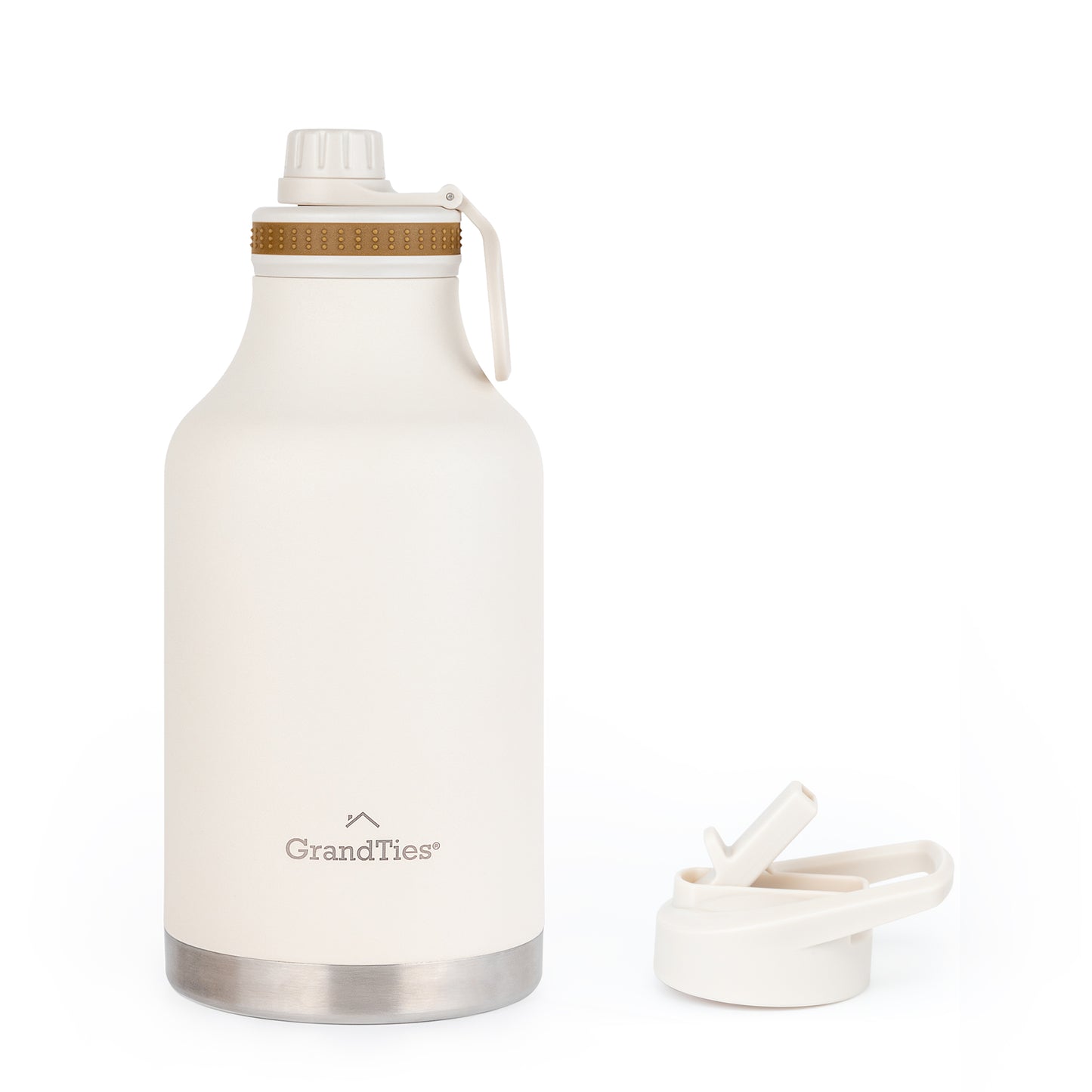 Insulated Travel Water Bottle with Two Handle Lids | 64oz/1890ml - Ivory White - Grandties
