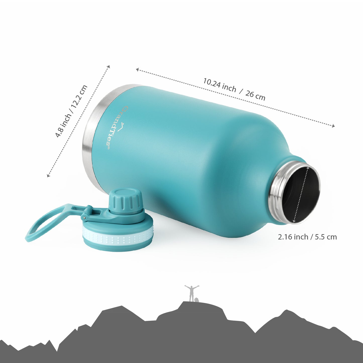 Insulated Travel Water Bottle with Two Handle Lids | 64oz/1890ml - Grandties