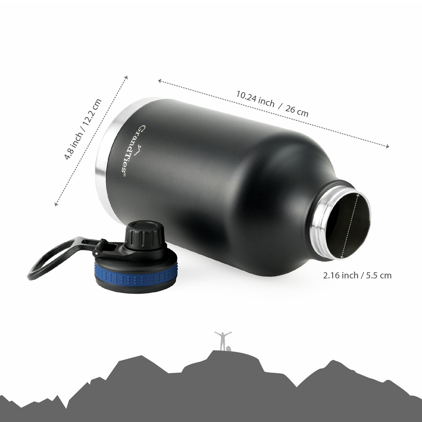 Insulated Travel Water Bottle with Two Handle Lids | 64oz/1890ml - Grandties