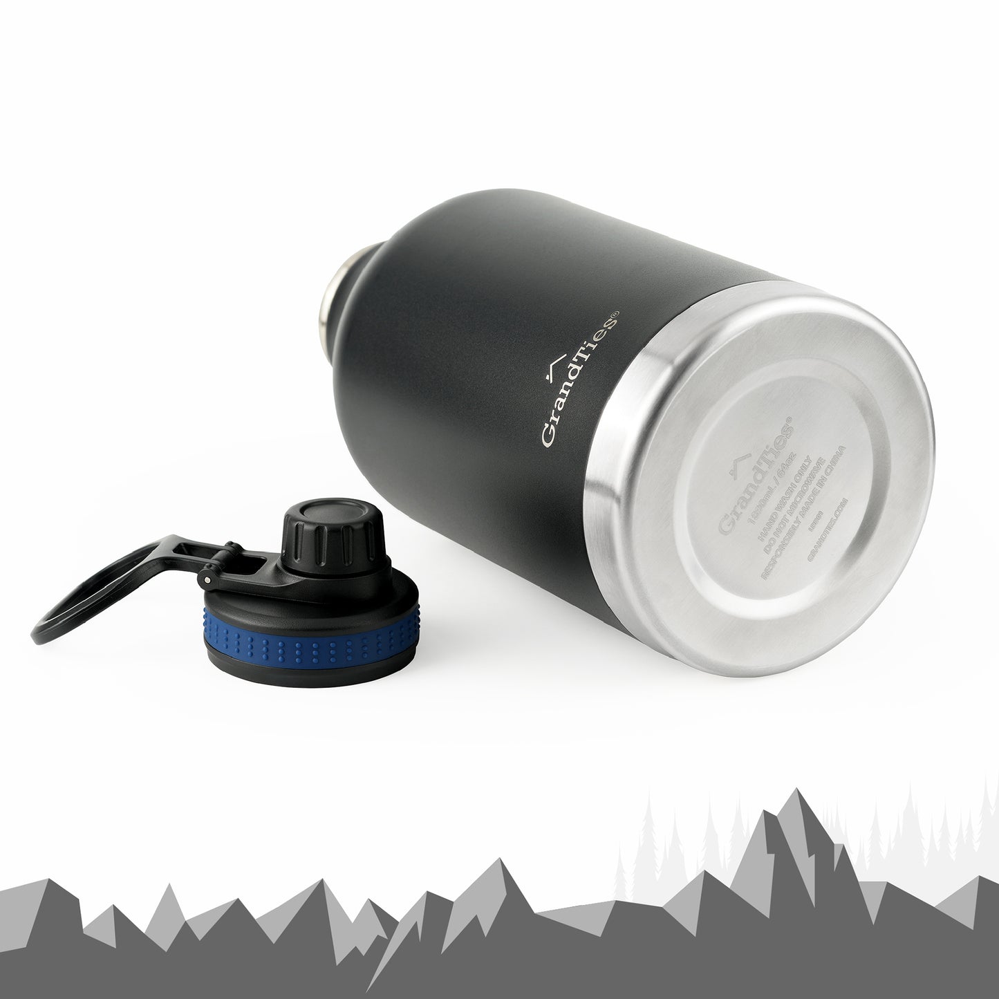 Insulated Travel Water Bottle with Two Handle Lids | 64oz/1890ml - Grandties