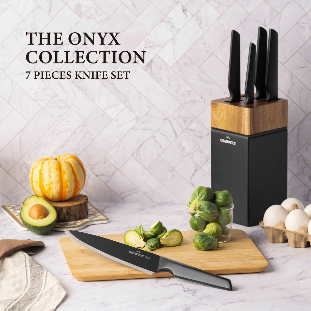  Stonelle 7 Piece Kitchen Knife Block Set with 6 Razor Sharp  Professional Chef's Knives, Elegant Greek Marble and Acacia Block - Premium  German Stainless Steel with African Black Wood Ergonomic Handles