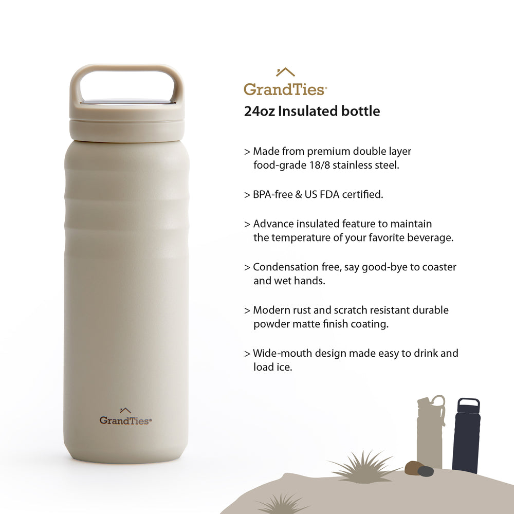 GrandTies  24oz Insulated Bottle with Two Lids – Ivory White; Stainless  Steel