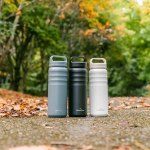 Insulated Travel Water Bottle with Two Stylish Ergonomic Handle Lids 24oz/709ml - Ivory White - GrandTies
