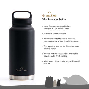 Insulated Water Bottle, 1000ml 32 oz Stainless Steel Double Wall Vacuum  Wide Mouth Sport Bottle with
